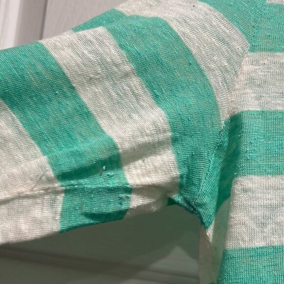 Joie Teal/White lightweight linen striped sweater, Size Large - Picture 3 of 7